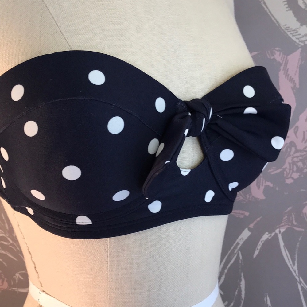 {Aerie} Navy and White Polka Strapless Bikini Top